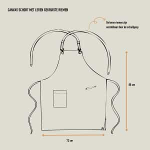 Canvas horeca schort met gekruiste leren riemen - afmetingen