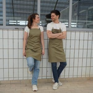 Olijfgroene horeca schorten met zakken